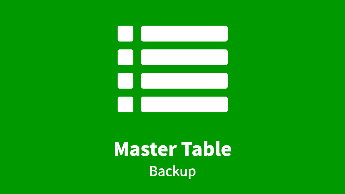 Master Table, Backup