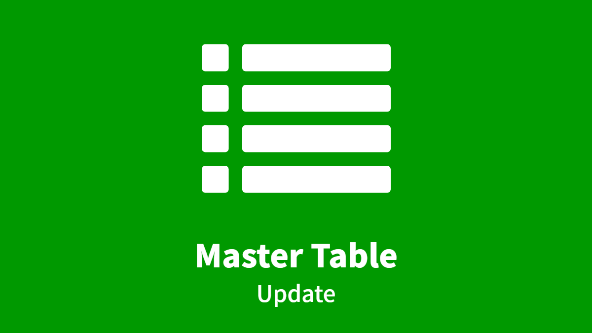 Master Table: Update
