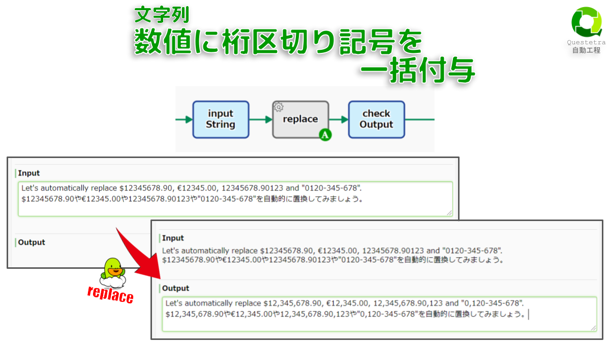 文字列, 数値に桁区切り記号を一括付与