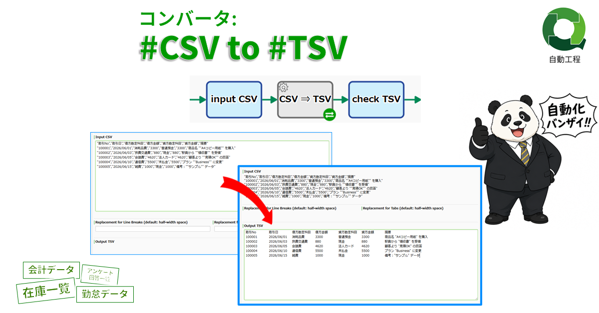 コンバータ: #CSV 文字列 to #TSV 文字列